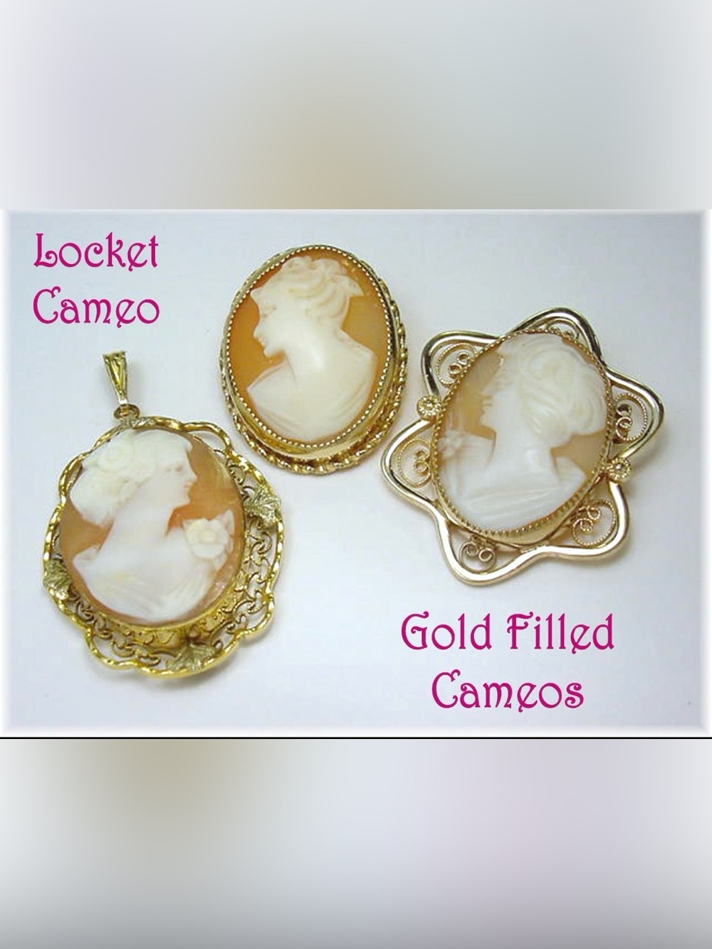 Gold filled Cameo Brooch (set of 3) / Pendant - Ivory and Honey Cameo